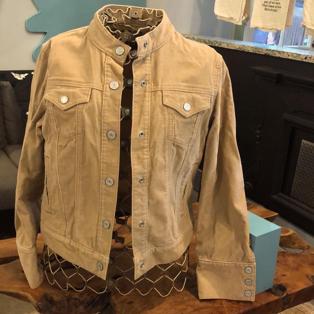 Gap M Tan lightweight corduroy tab collar jacket with stretch ~ soft and cute